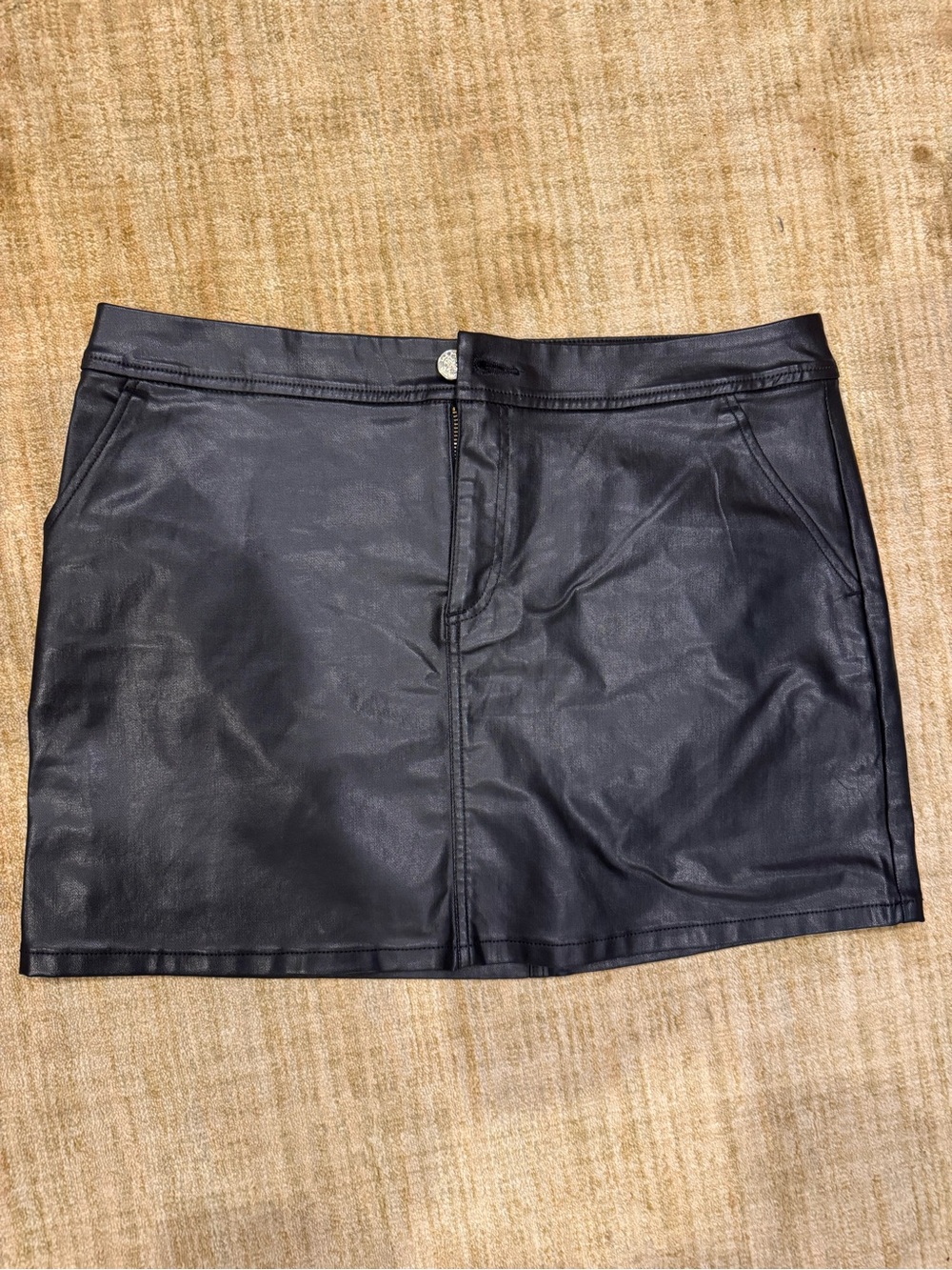 Lilly Pulitzer Black Faux Leather Mini Skirt with Front Seam